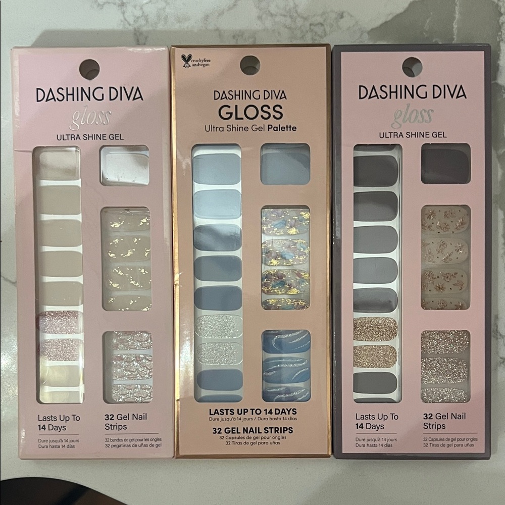 Dashing Diva Gloss Gel Nail Strips - Neutral Pink, Cream & Gray Mix